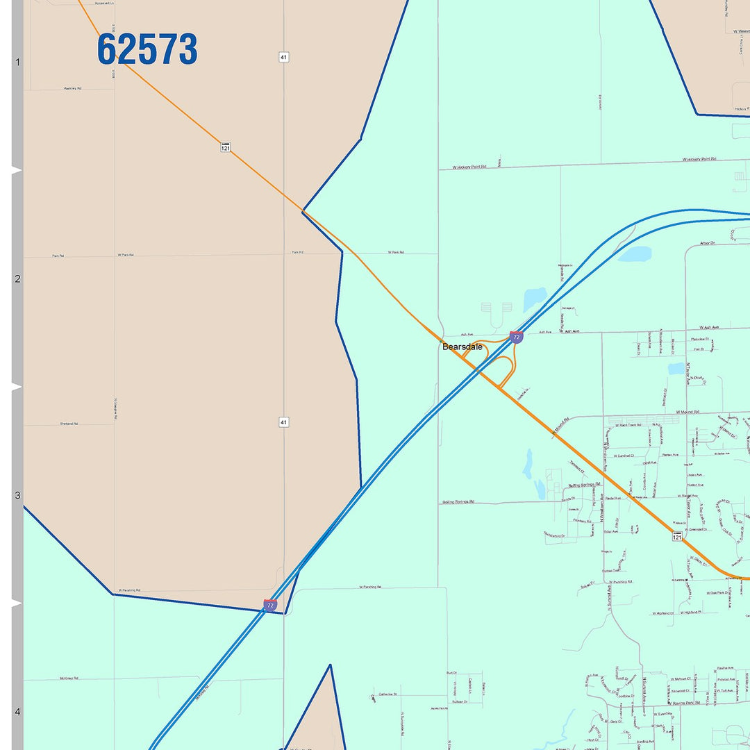 Color Cast Zip Code Style Wall Map of Decatur, IL