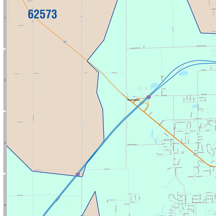 Color Cast Zip Code Style Wall Map of Decatur, IL