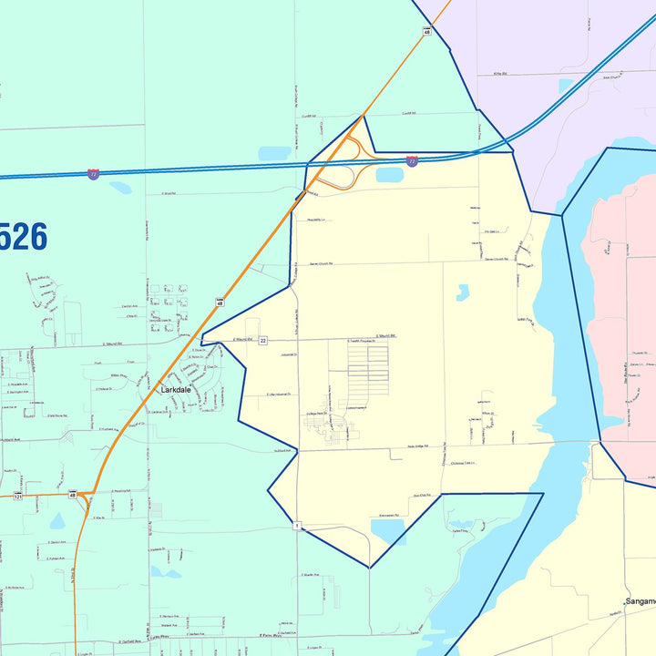 Color Cast Zip Code Style Wall Map of Decatur, IL