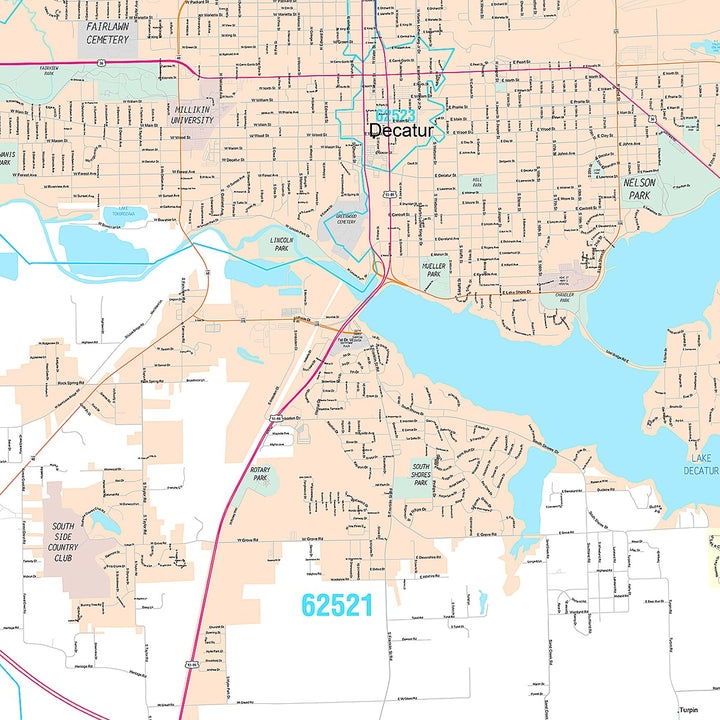 Premium Style Wall Map of Decatur, IL