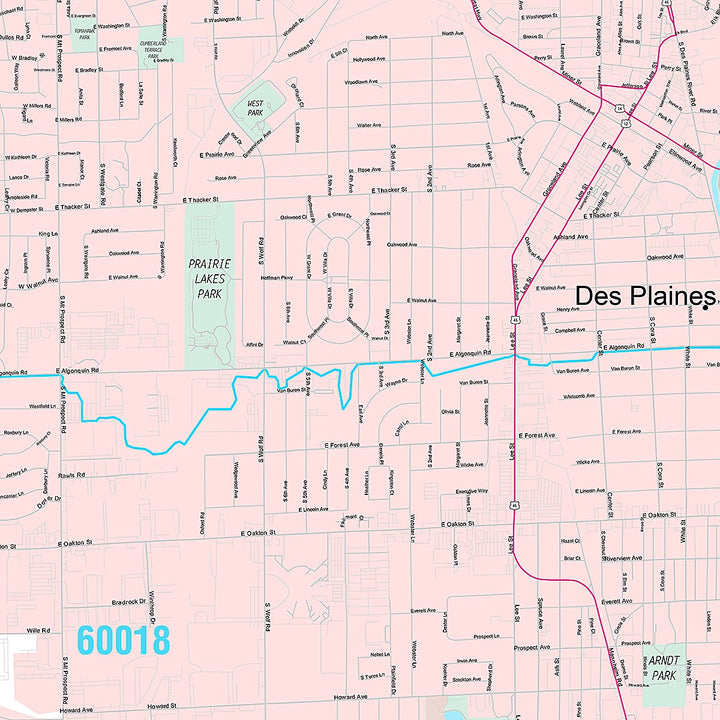 Premium Style Wall Map of Des Plaines, IL