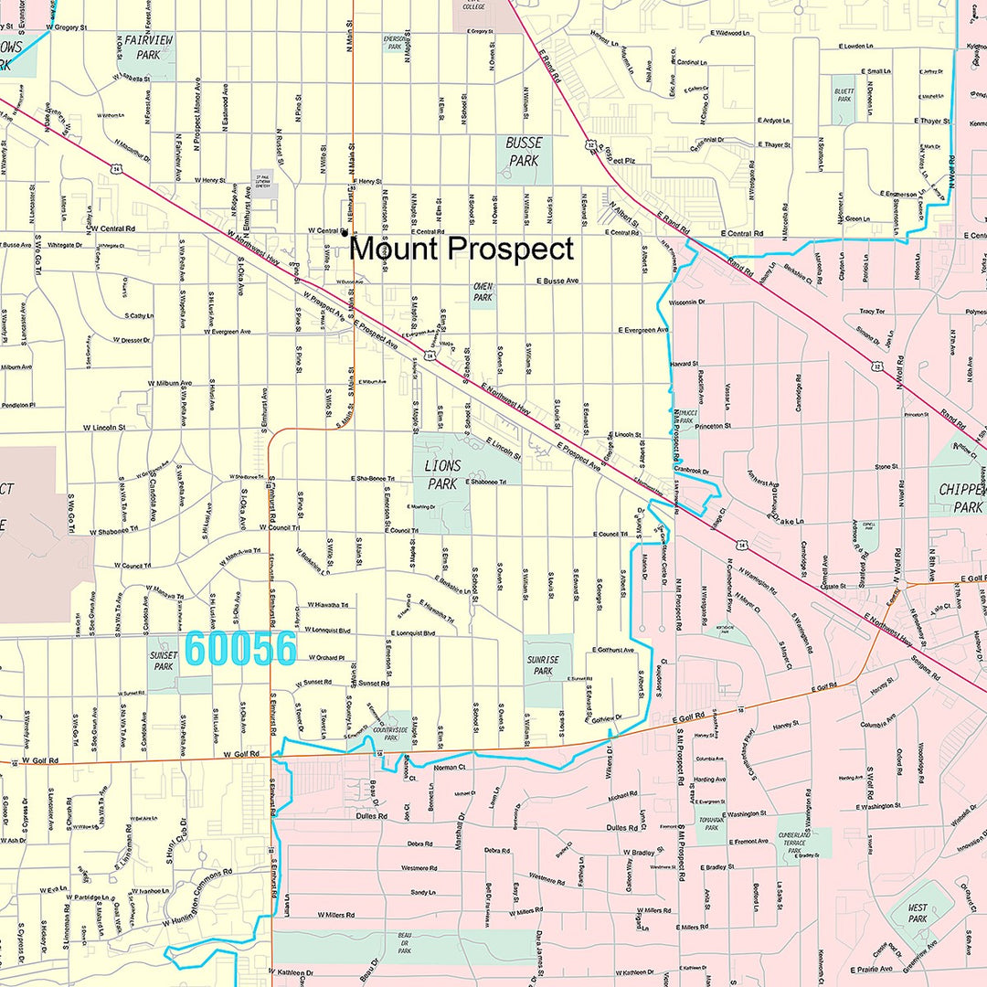 Premium Style Wall Map of Des Plaines, IL