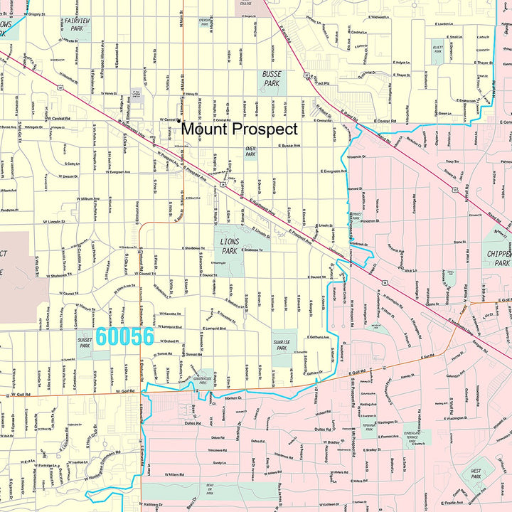Premium Style Wall Map of Des Plaines, IL