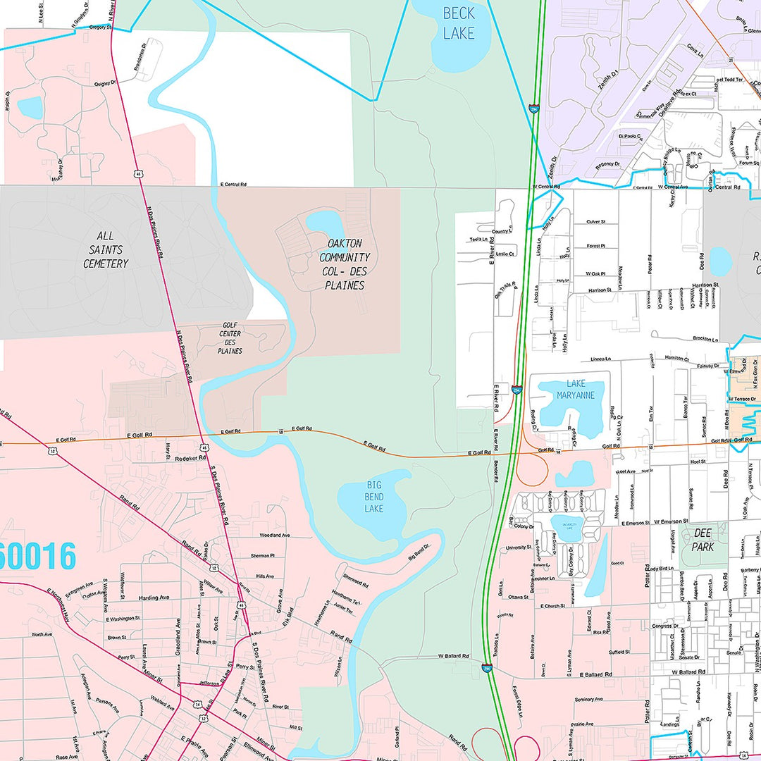 Premium Style Wall Map of Des Plaines, IL