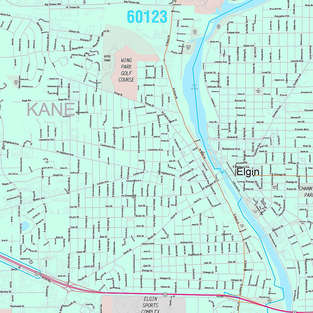 Premium Style Wall Map of Elgin, IL