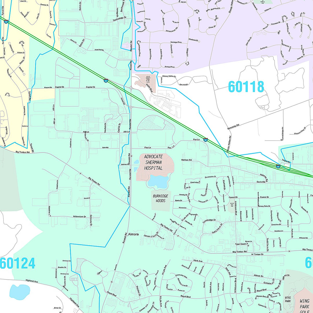 Premium Style Wall Map of Elgin, IL