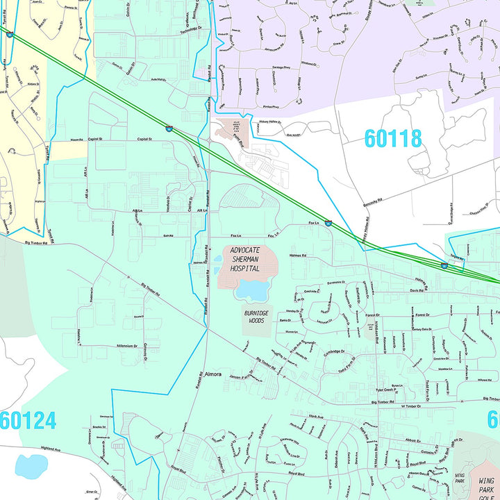Premium Style Wall Map of Elgin, IL