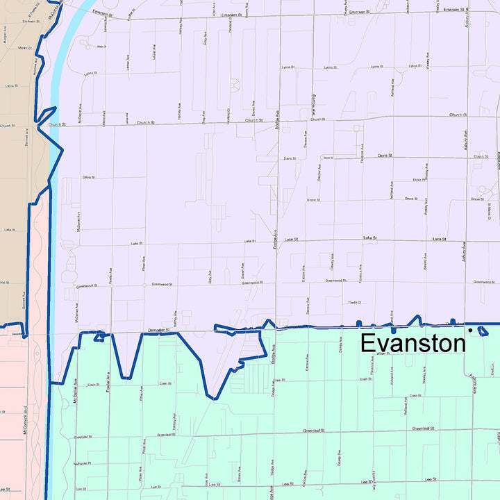 Color Cast Zip Code Style Wall Map of Evanston, IL