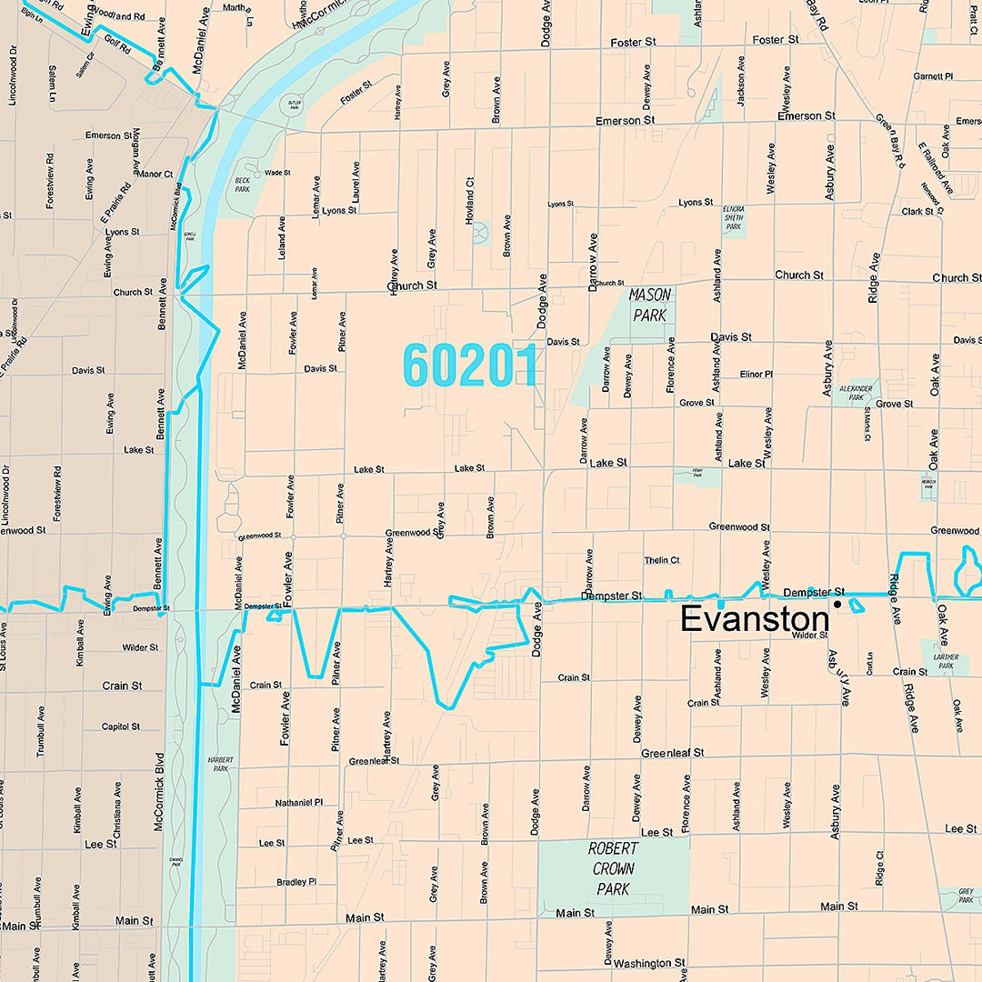 Premium Style Wall Map of Evanston, IL