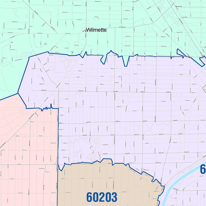Color Cast Zip Code Style Wall Map of Evanston, IL