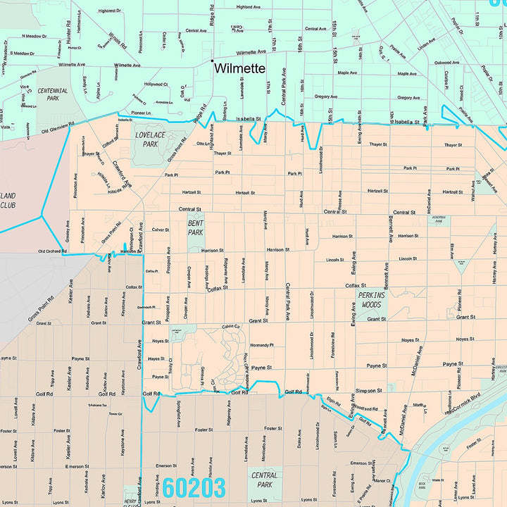 Premium Style Wall Map of Evanston, IL