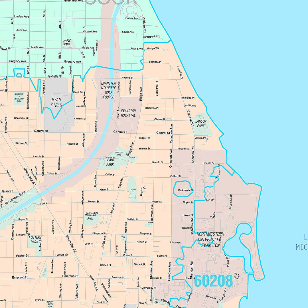 Premium Style Wall Map of Evanston, IL