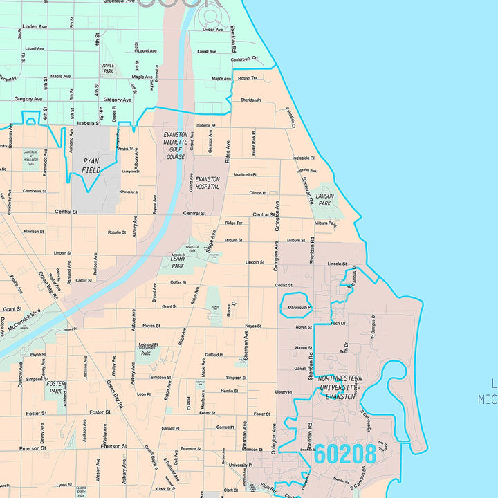 Premium Style Wall Map of Evanston, IL