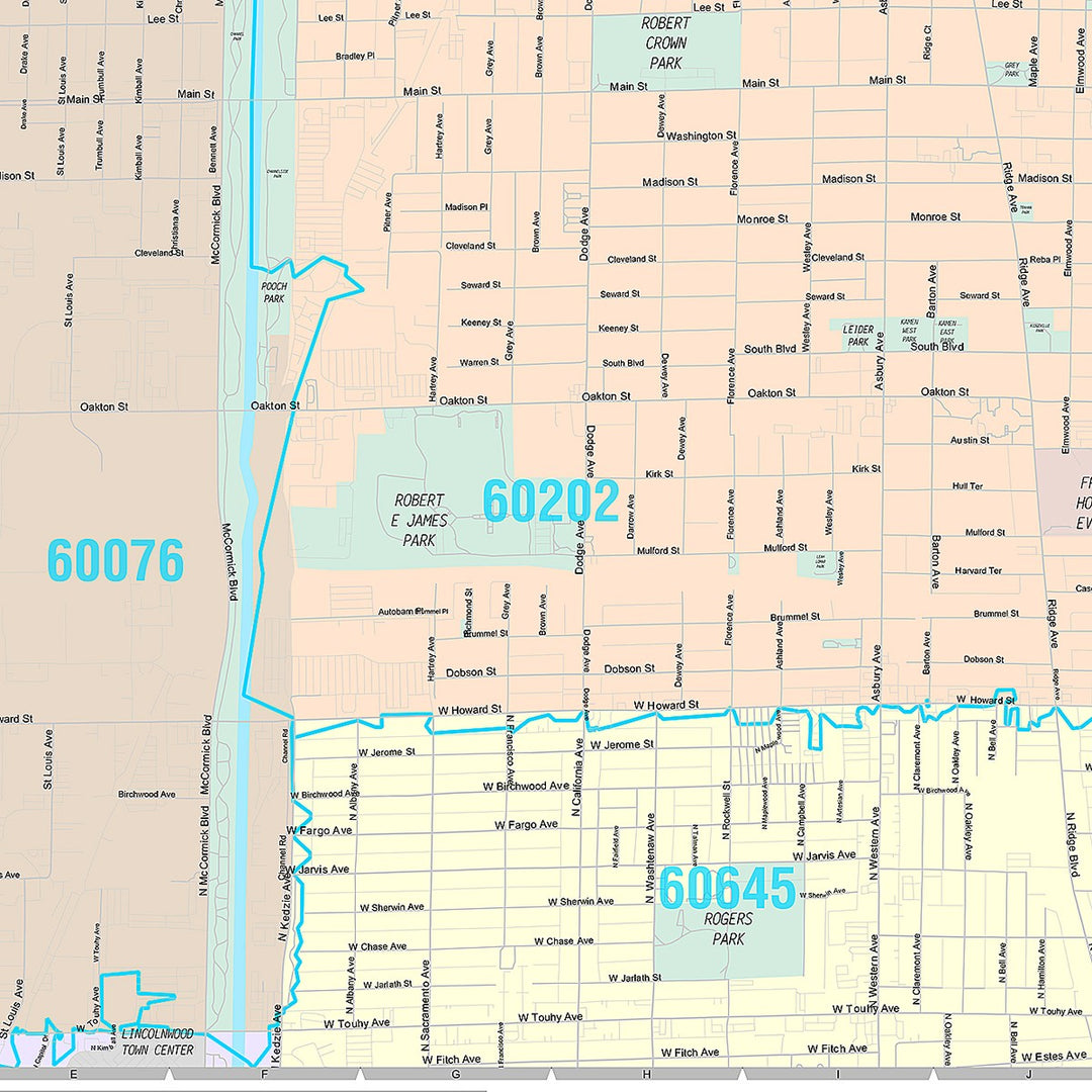 Premium Style Wall Map of Evanston, IL