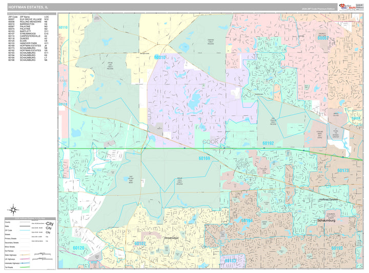 Premium Style Wall Map of Hoffman Estates, IL