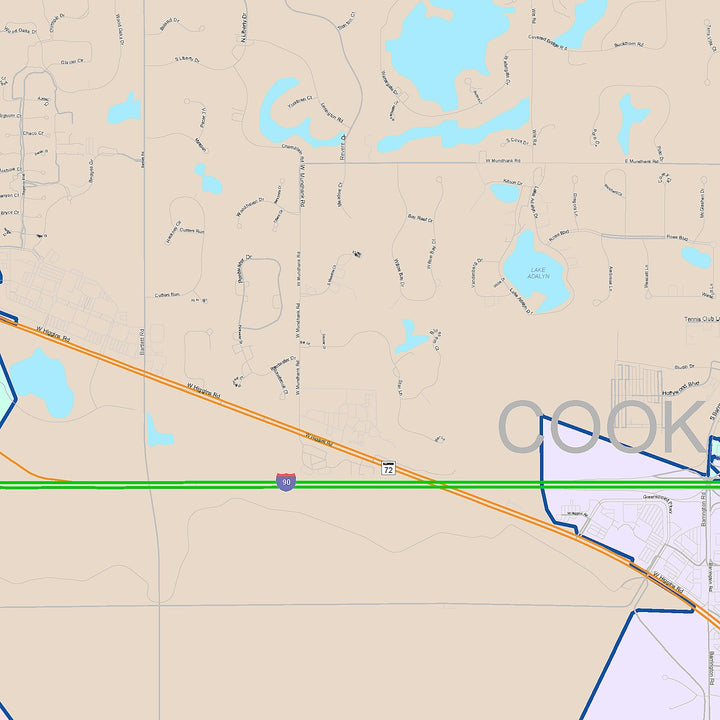 Color Cast Zip Code Style Wall Map of Hoffman Estates, IL