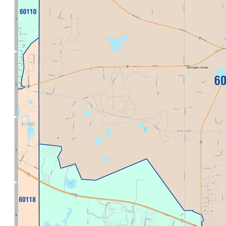 Color Cast Zip Code Style Wall Map of Hoffman Estates, IL
