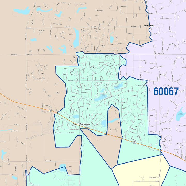 Color Cast Zip Code Style Wall Map of Hoffman Estates, IL