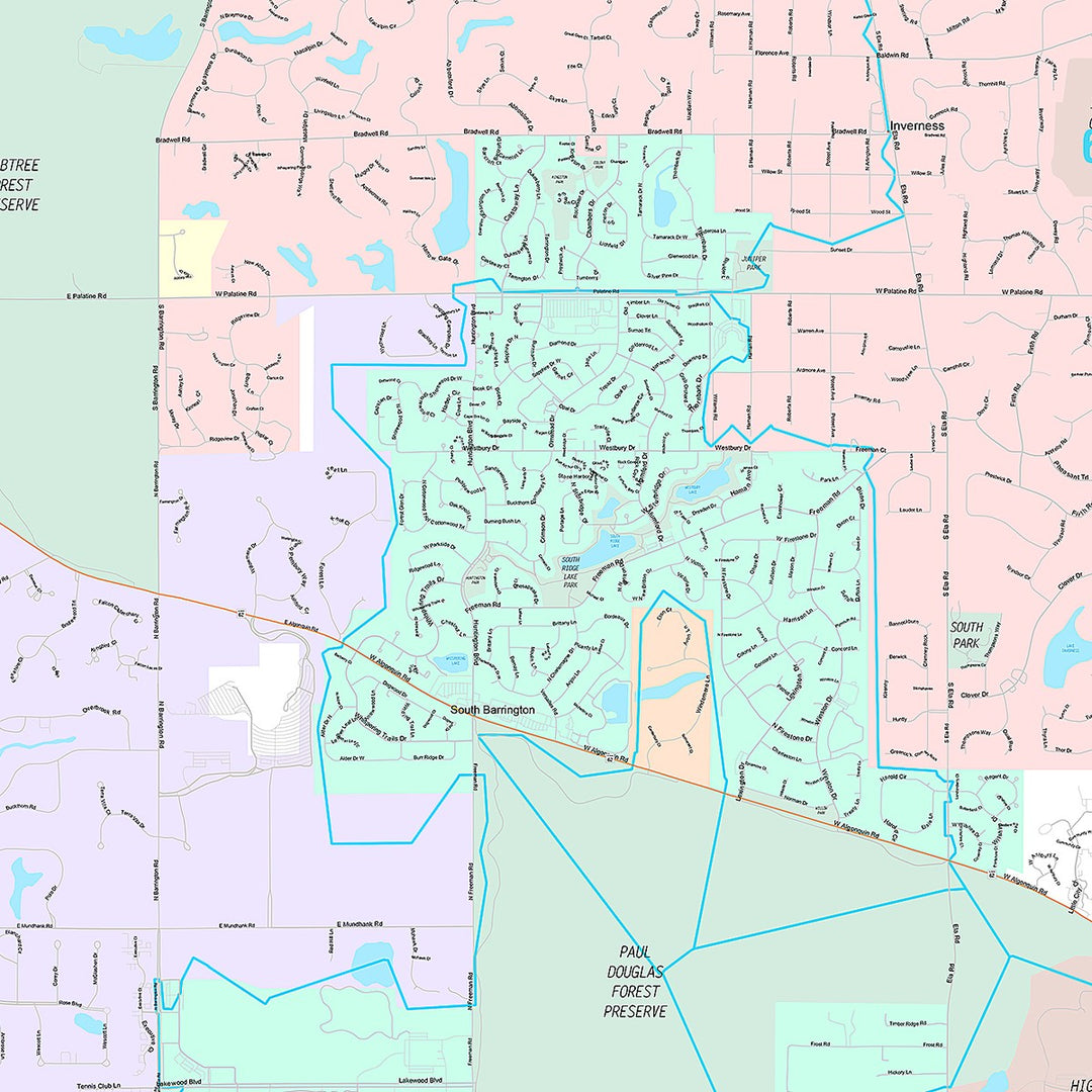 Premium Style Wall Map of Hoffman Estates, IL
