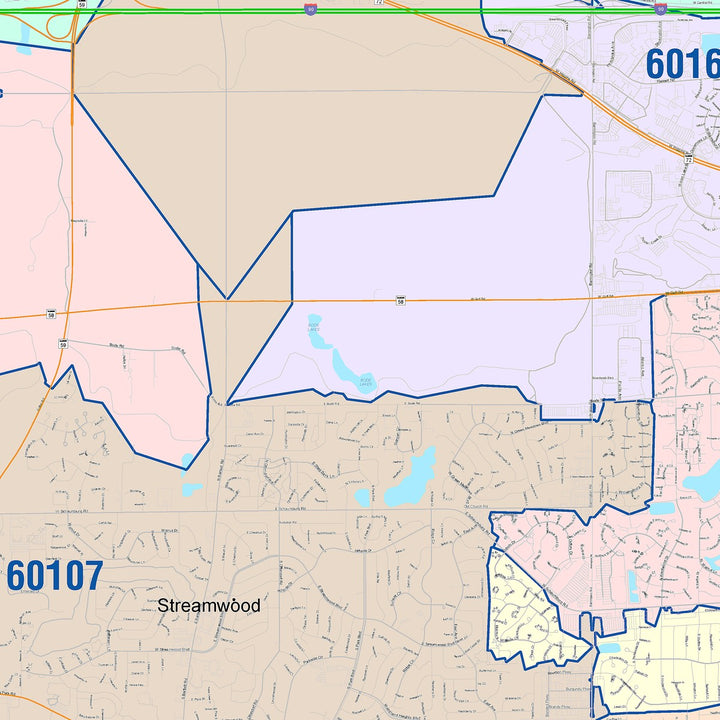 Color Cast Zip Code Style Wall Map of Hoffman Estates, IL