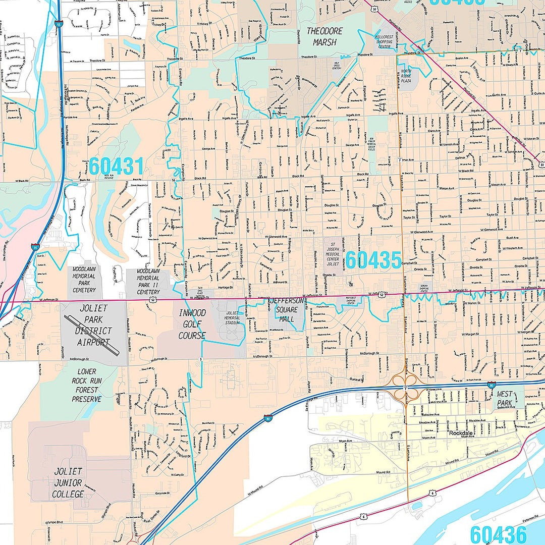 Premium Style Wall Map of Joliet, IL