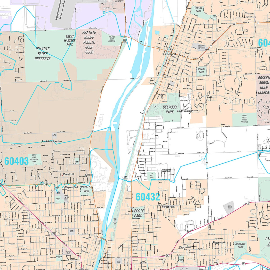 Premium Style Wall Map of Joliet, IL