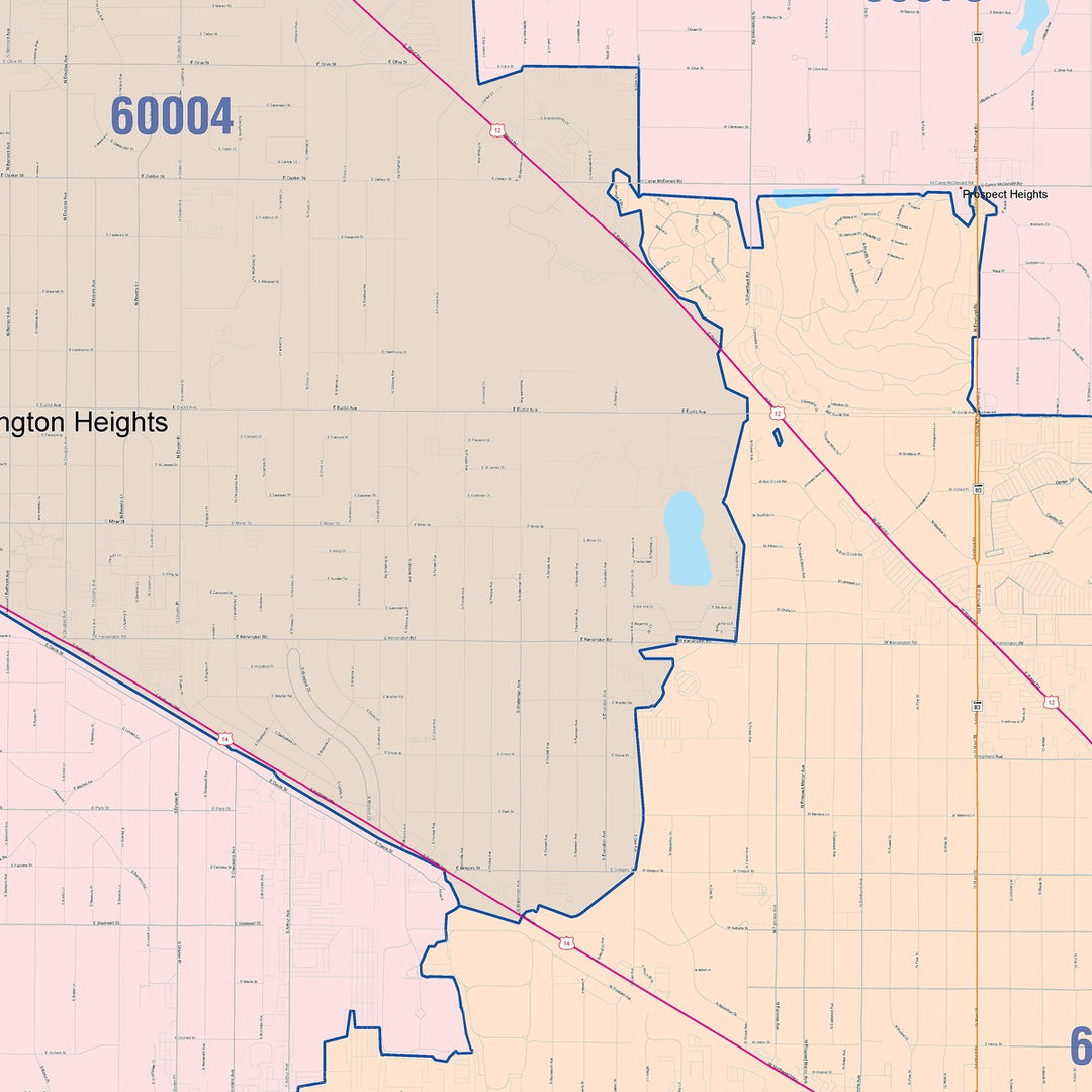 Color Cast Zip Code Style Wall Map of Mount Prospect, IL
