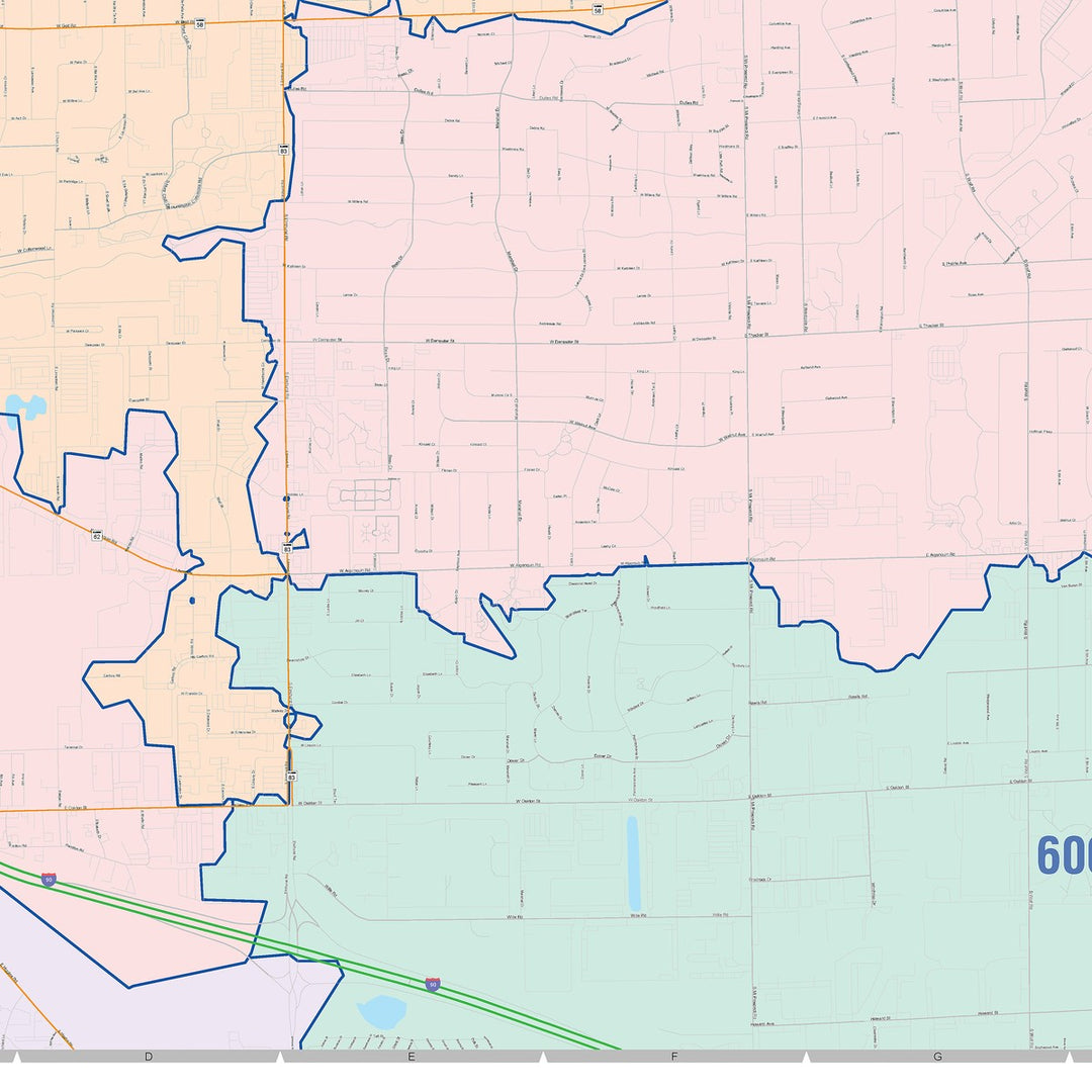 Color Cast Zip Code Style Wall Map of Mount Prospect, IL