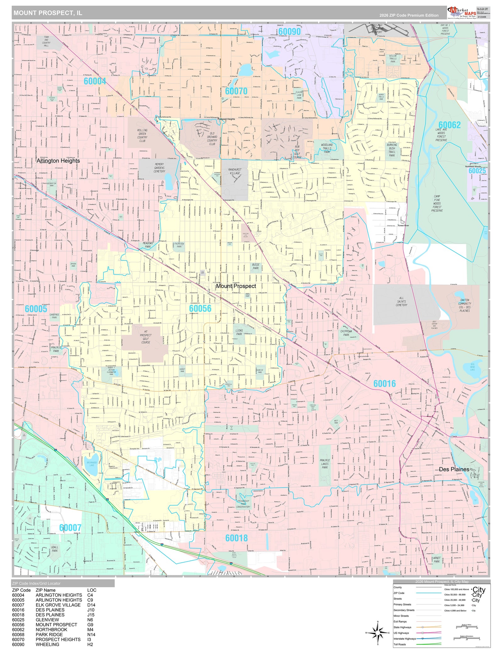 Premium Style Wall Map of Mount Prospect, IL