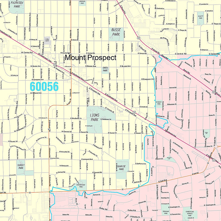 Premium Style Wall Map of Mount Prospect, IL