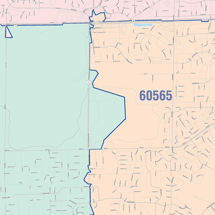 Color Cast Zip Code Style Wall Map of Naperville, IL