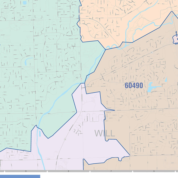 Color Cast Zip Code Style Wall Map of Naperville, IL