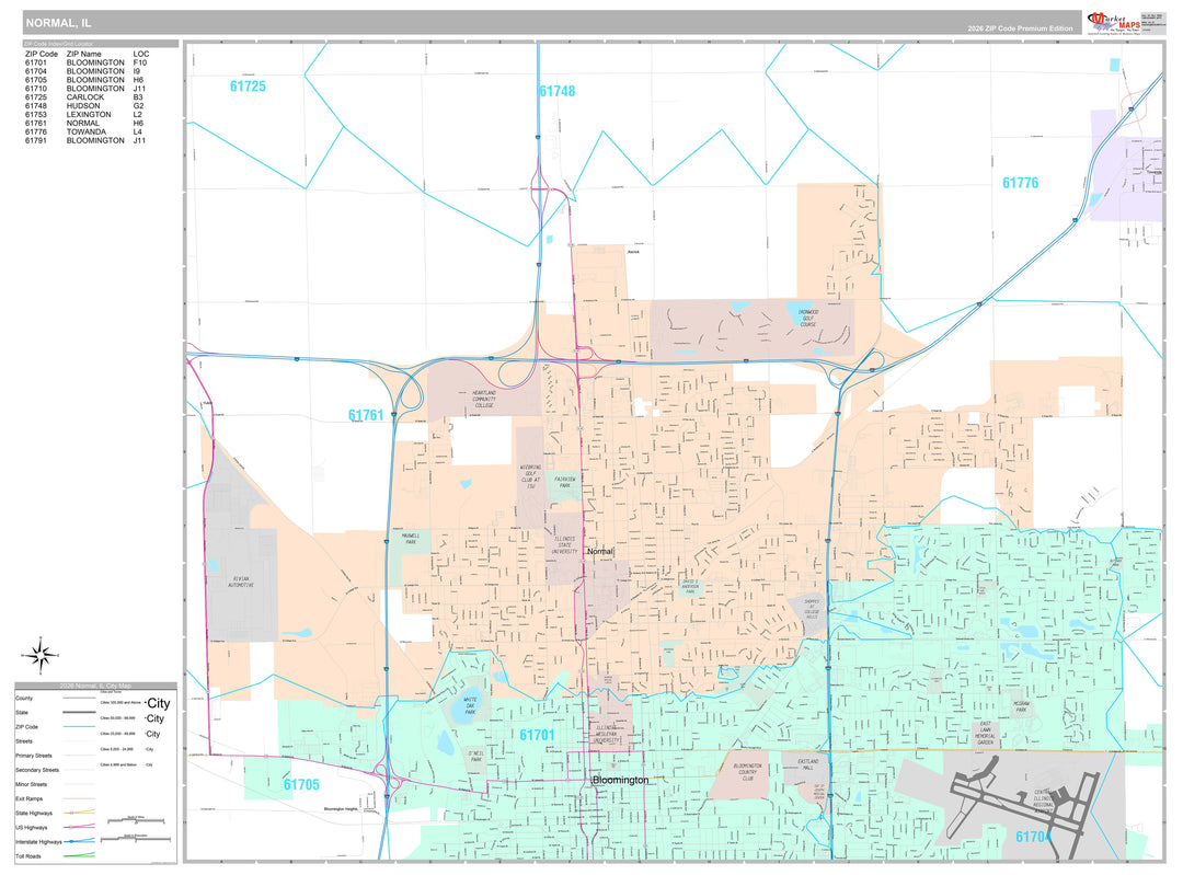 Premium Style Wall Map of Normal, IL