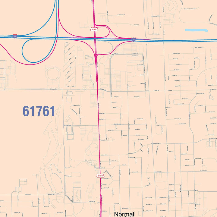 Color Cast Zip Code Style Wall Map of Normal, IL
