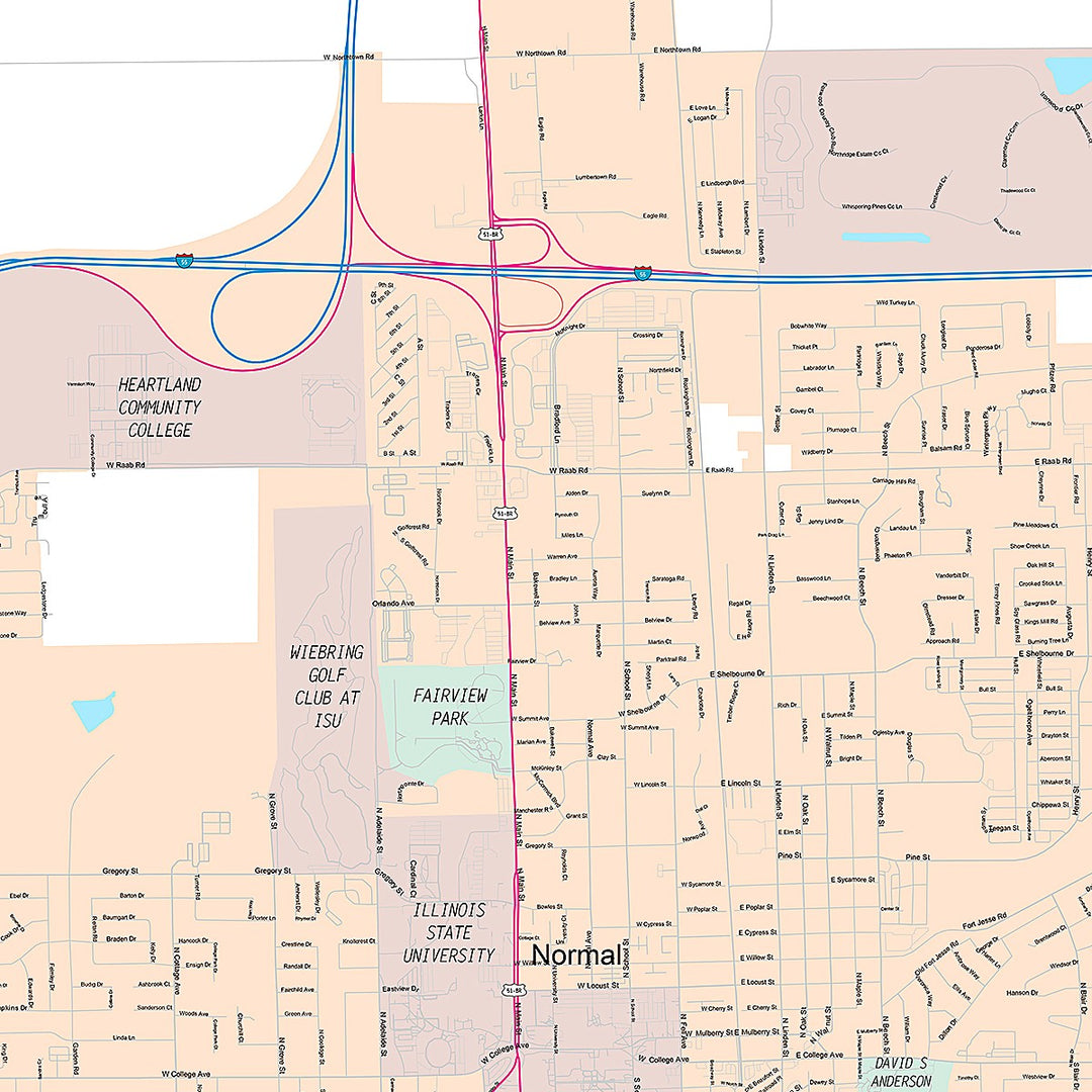 Premium Style Wall Map of Normal, IL