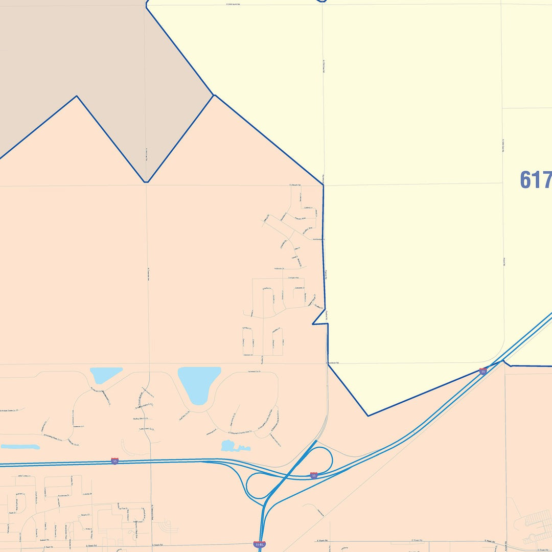 Color Cast Zip Code Style Wall Map of Normal, IL