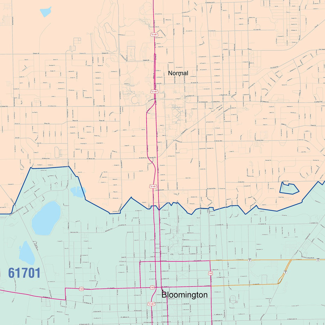 Color Cast Zip Code Style Wall Map of Normal, IL