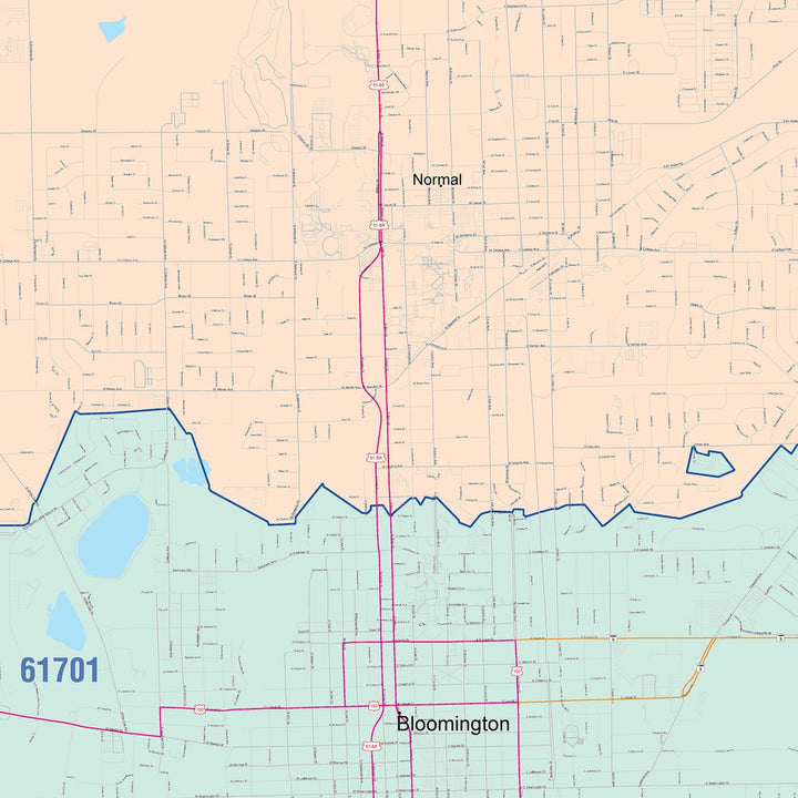 Color Cast Zip Code Style Wall Map of Normal, IL