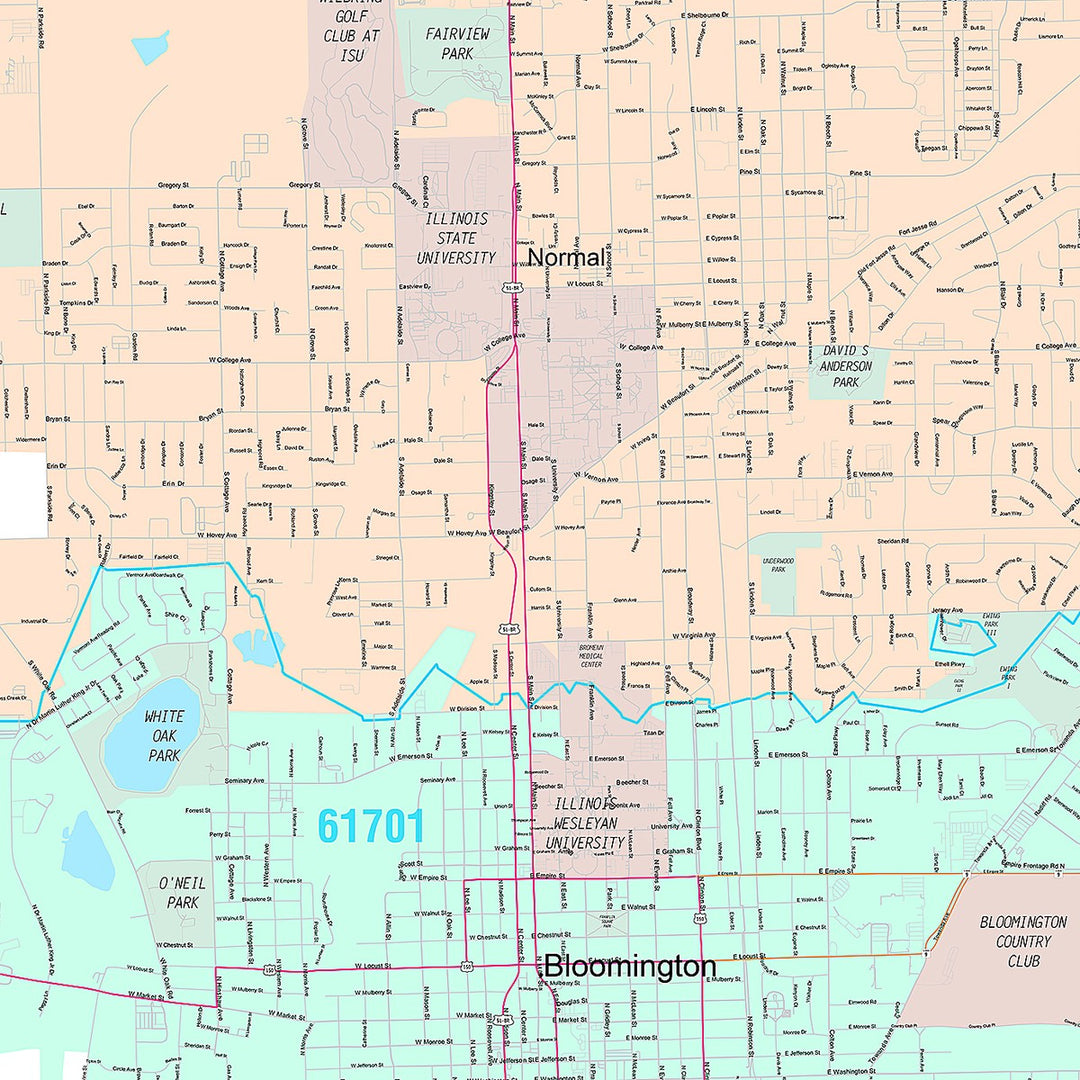 Premium Style Wall Map of Normal, IL