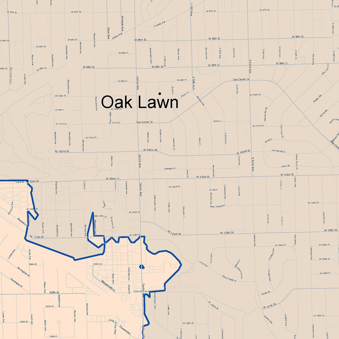 Color Cast Zip Code Style Wall Map of Oak Lawn, IL