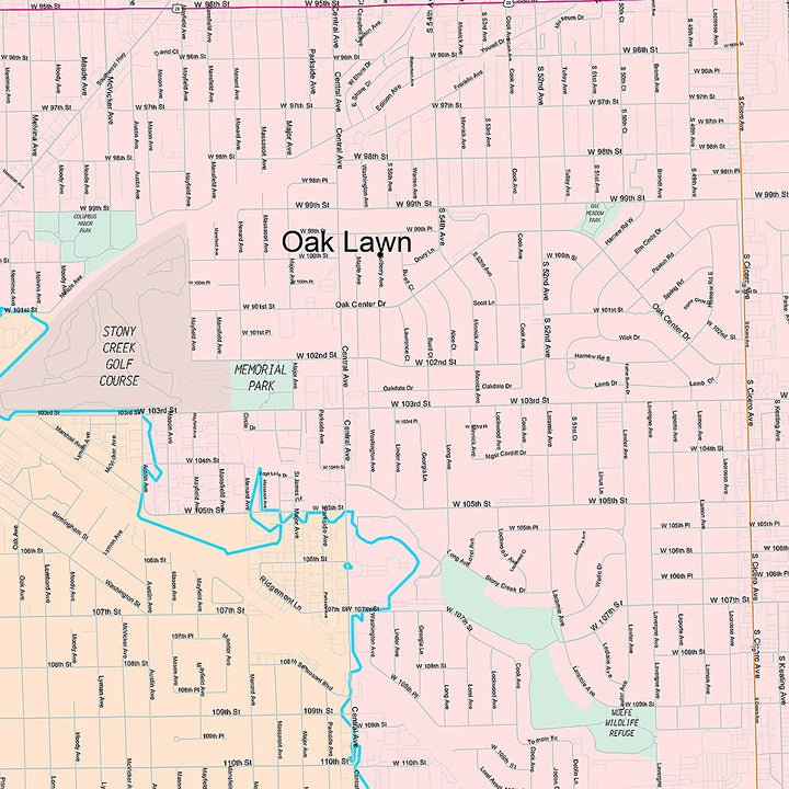 Premium Style Wall Map of Oak Lawn, IL