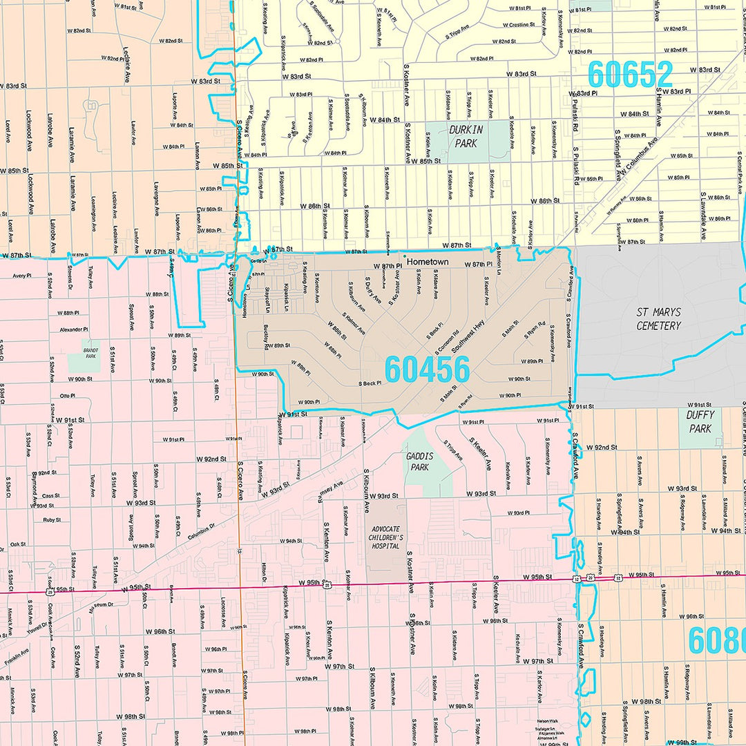 Premium Style Wall Map of Oak Lawn, IL