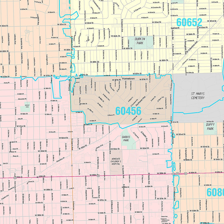 Premium Style Wall Map of Oak Lawn, IL