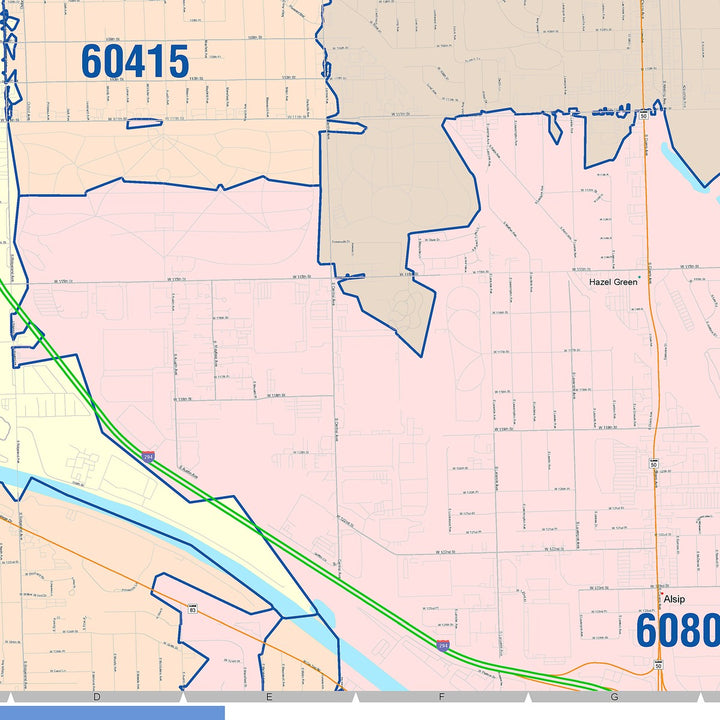 Color Cast Zip Code Style Wall Map of Oak Lawn, IL