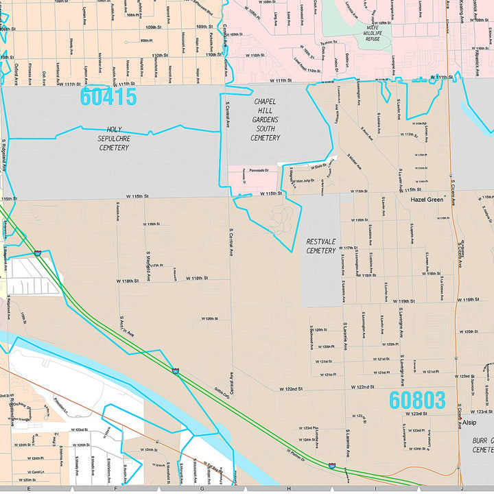 Premium Style Wall Map of Oak Lawn, IL