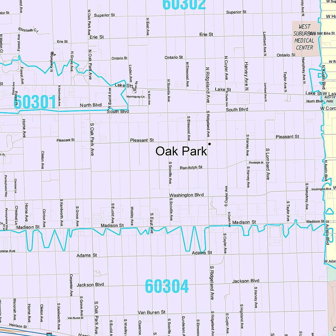 Premium Style Wall Map of Oak Park, IL