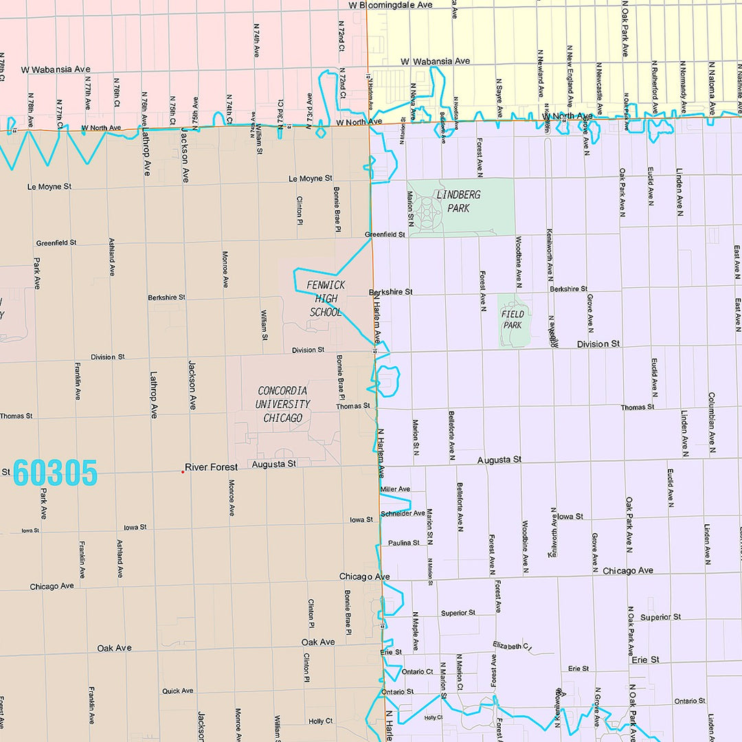 Premium Style Wall Map of Oak Park, IL