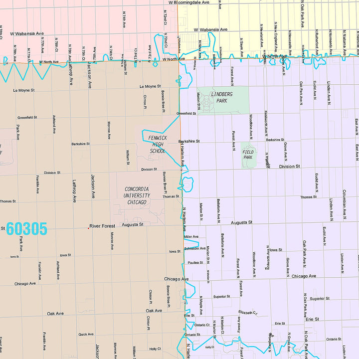 Premium Style Wall Map of Oak Park, IL