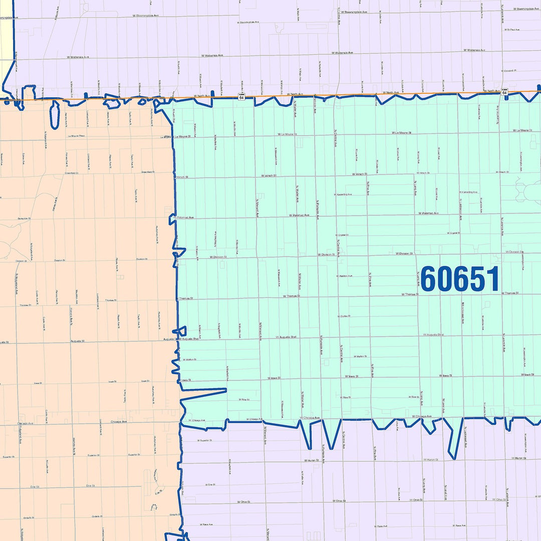 Color Cast Zip Code Style Wall Map of Oak Park, IL