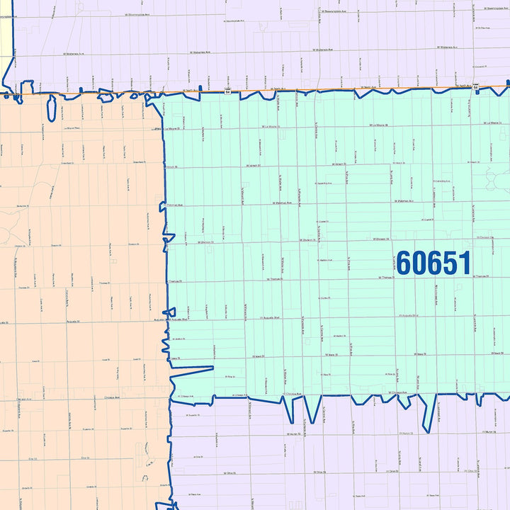 Color Cast Zip Code Style Wall Map of Oak Park, IL
